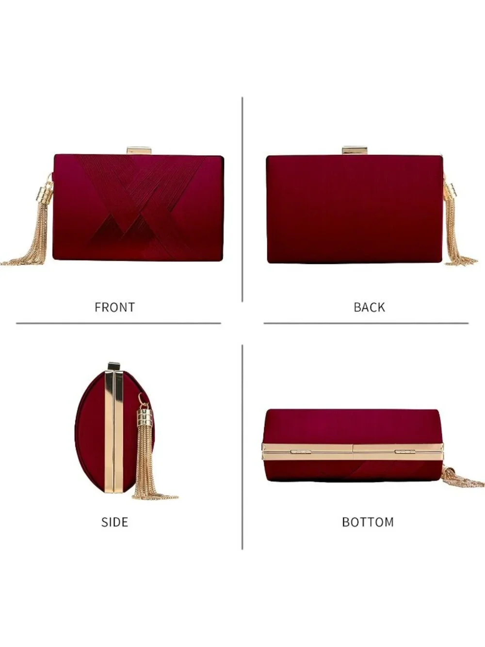 👜 Women's Wine Red Tassel Evening Clutch bag Crossbody Night out Clutch Purses